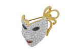 VTG 80's SWAROVSKI LA SCALA THEATHER MASK GOLD TONE ENAMEL & PAVE CRYSTAL BROOCH