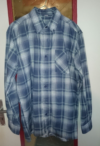 Chemise Homme Belloni Taille 8 (50) - Blanche à Carreaux Bleus - Manches Longues - Coton - Neuve