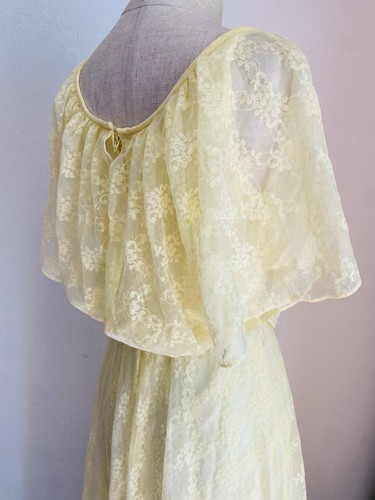 Vintage 60er/70er ILGWU gelb Spitze ärmellos Cottagecore Caplet Sommerkleid Boho - Bild 7 von 14