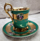 European Footed Chocolate Cup & Saucer, Teal Green with Heavy Gold Gilt. — photo 4