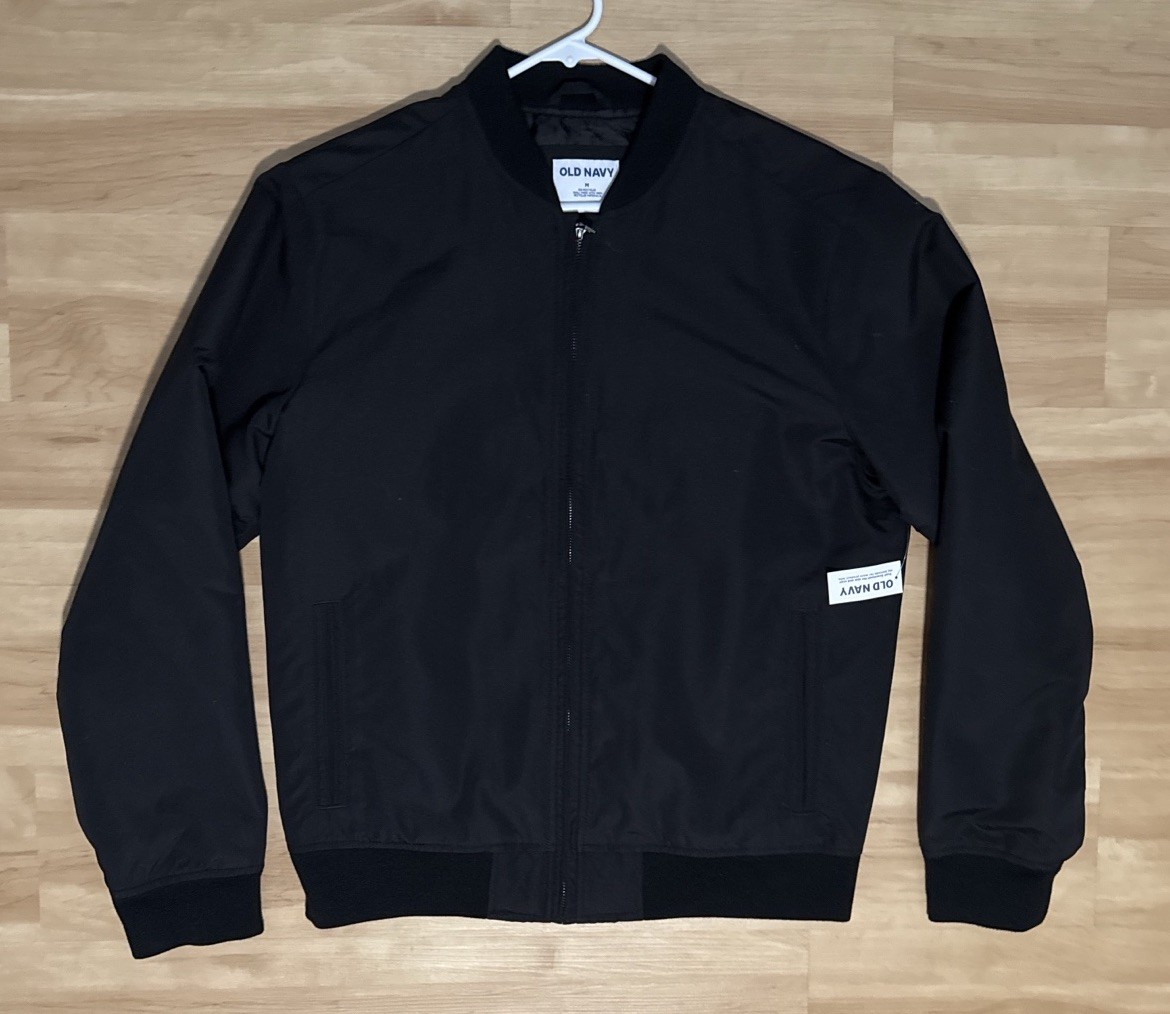 Old Navy Men’s Bomber Jacket Black Medium Zip Front Lightweight NWT