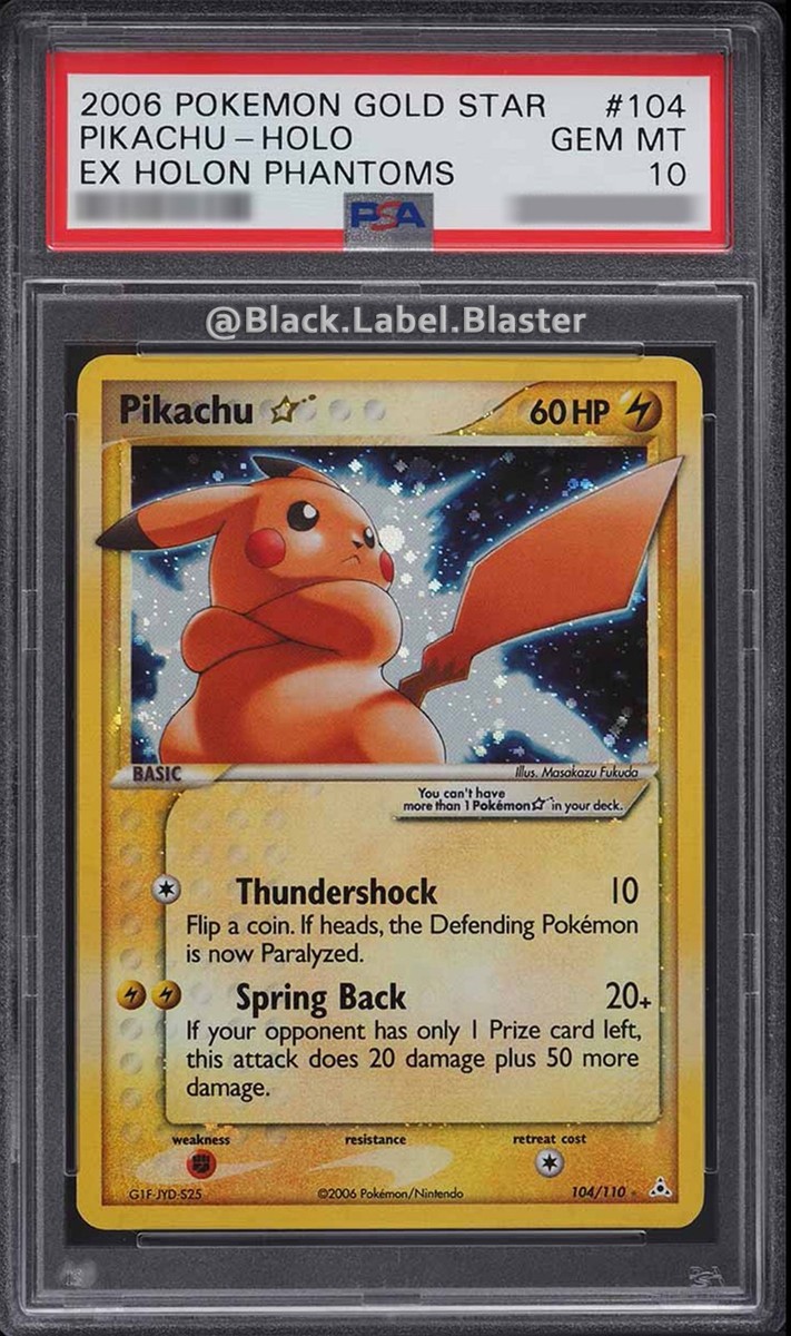 2006 Pokémon Gold Star Pikachu EX Holon Phantoms #104 - PSA 10