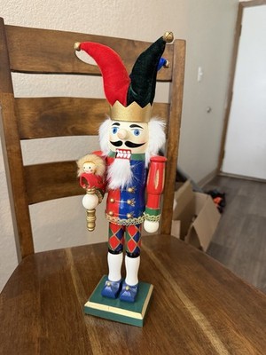 Jester Nutcracker Wooden Christmas Figure Harlequin Clown Doll 15  