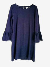 J Crew Women's Dress shift 3/4 ruffle sleeve round neck soft feel size M navy
