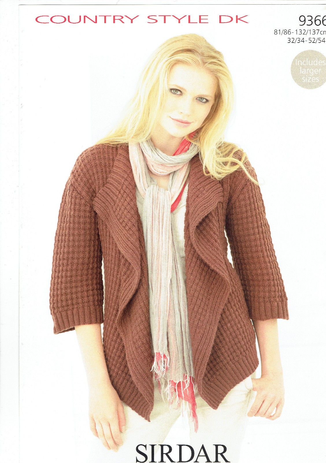 Sirdar knitting pattern 9366 - ladies DK waterfall jacket  32 - 54"" bust