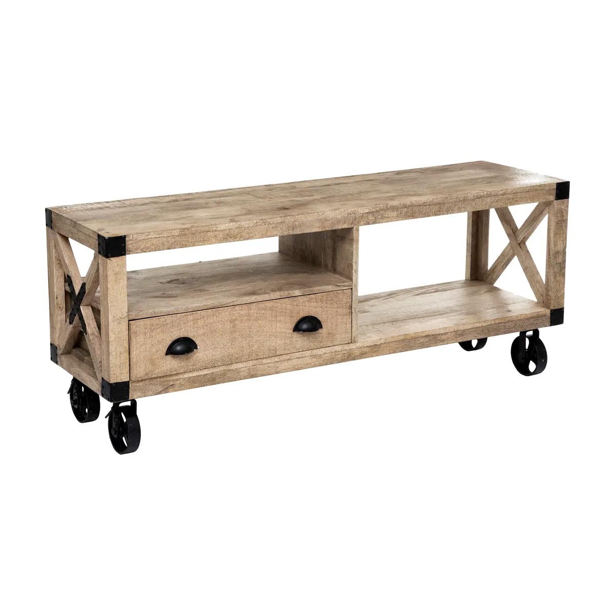 Meuble TV en bois Silas 140cm beige pour s'installer confortablement devant un film en famille