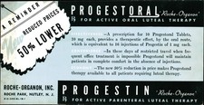 Vintage Advertising Ink Blotter PROGESTORA L'Roche-Organon' R FOR ACTIVE ORAL