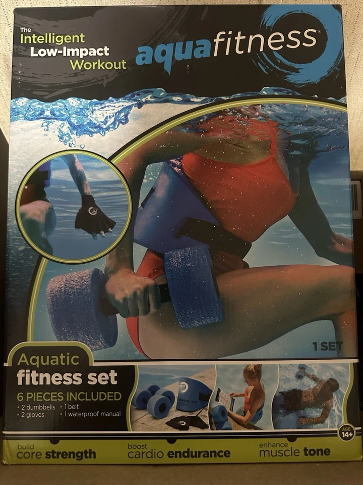 Aqua 6-Piece Fitness Set: Aquatic Swim Belt, Resistance Gloves & Dumbbells: NIB - Image 2 of 4