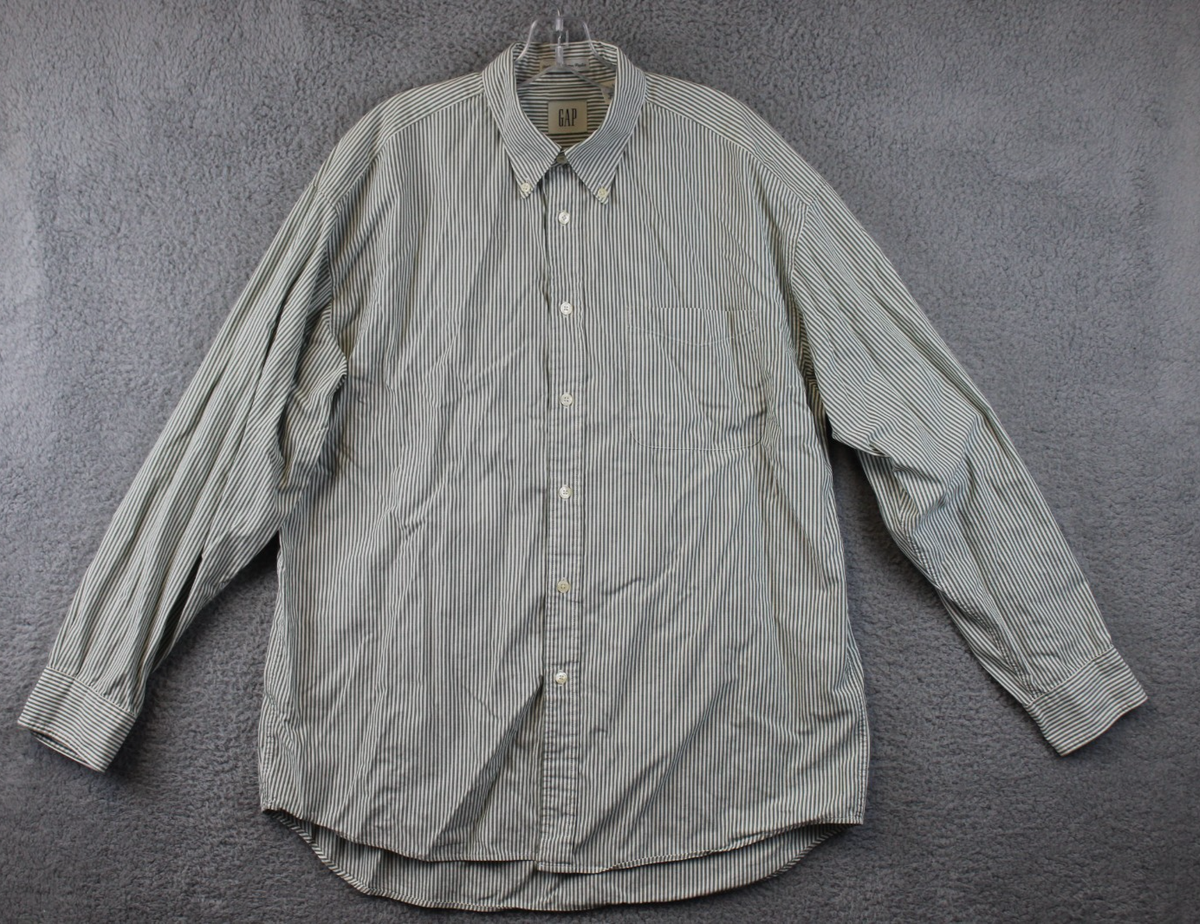 Vintage 90s Gap Button-Up Oxford Shirt Large Stripes Preppy Green
