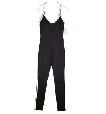 NWT Wilo Black Gym Yoga Dance Workout Jumpsuit Sz Medium Ribbed Stretch Athletic