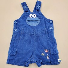 Vintage Y2K 2002 Sesame Street Cookie Monster Shorts Overall Blue 6-9 months