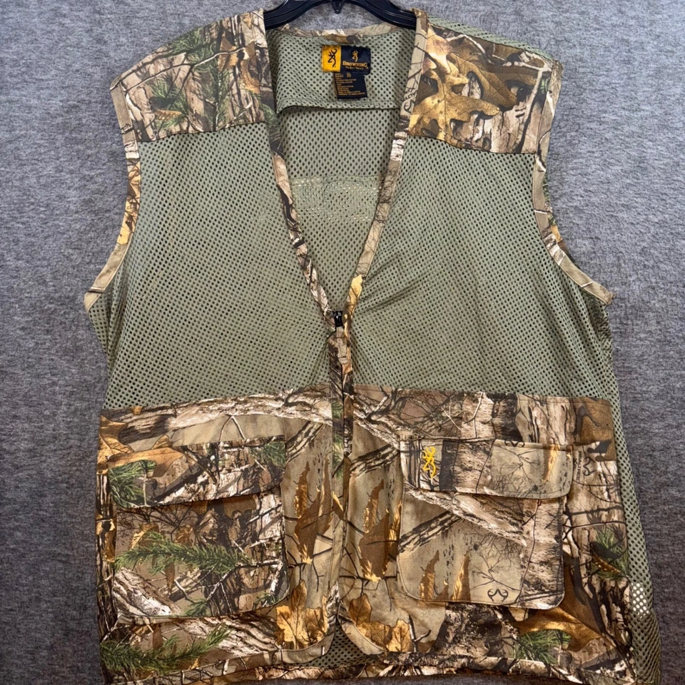 Browning Mens 3XL Camo Mesh Hunting Fishing Vest Pockets Zipper Forest - Image 2 of 4