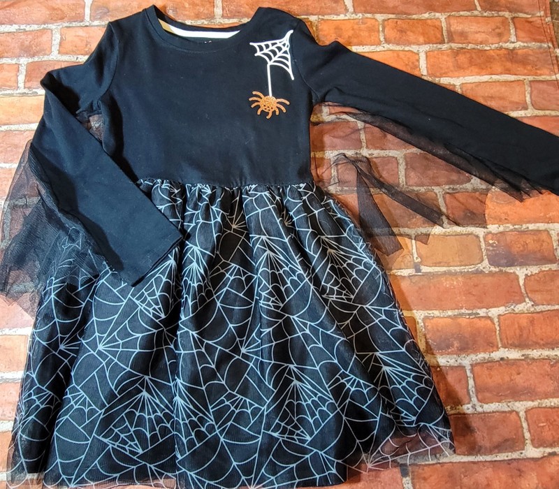 Cat & Jack Girls Halloween Spider Web Bat Wing Dress 7/8 7 8 Tutu