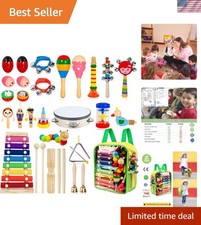 Kids Musical Instruments, 33Pcs 18 Types Wooden Percussion Instruments Tambou...