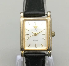 Jules Jurgensen Tank Watch Rectangular Gold Tone Black Leather W3102 New Battery
