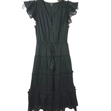 J.Crew 00 Black Dress Cotton Tiered Ruffle Midi A-Line Dark Cottagecore Romantic