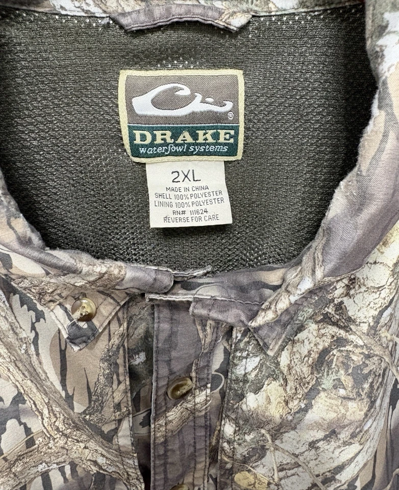 Drake Camouflage Short Sleeve Vented Button Up Polyester Shirt Pockets Men's 2XL - Image 3 of 4