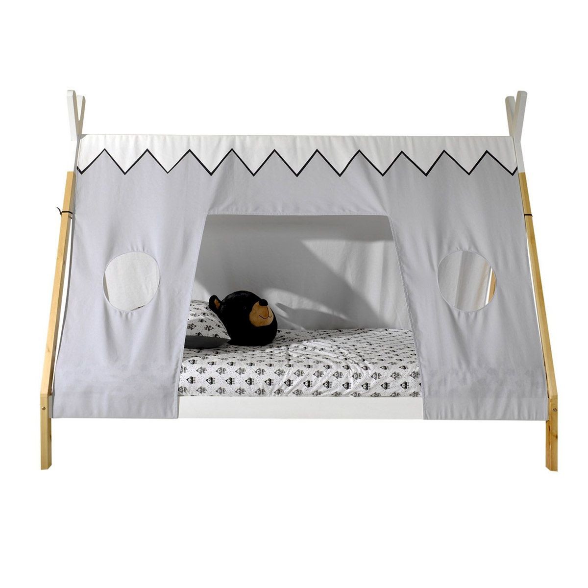 Lit enfant 90x200cm et voile tipi blanc en bois de pin massif