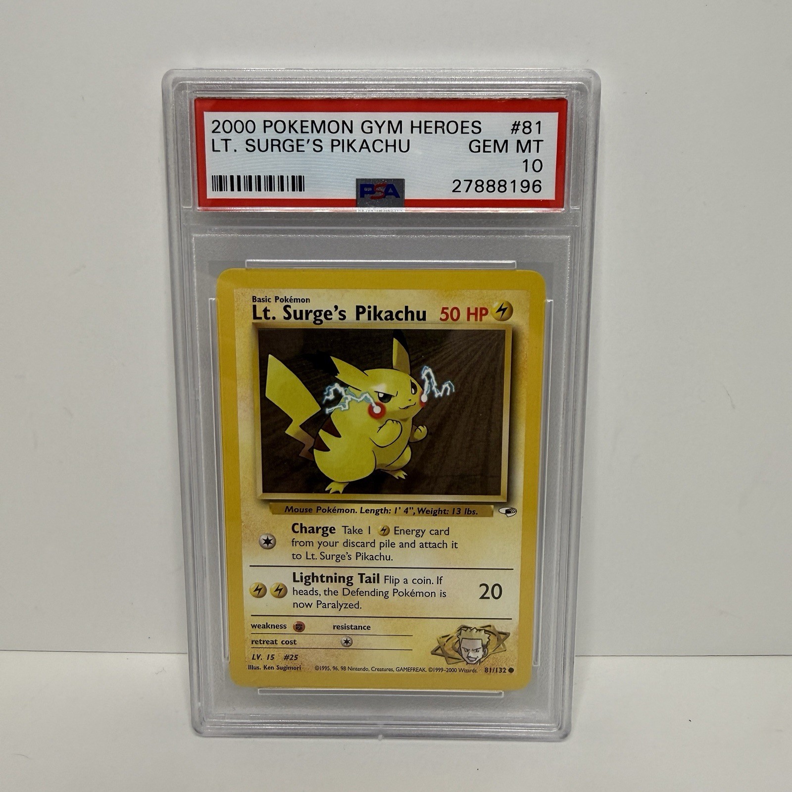 2000 POKEMON GYM HEROES #81 LT. SURGE'S PIKACHU PSA 10
