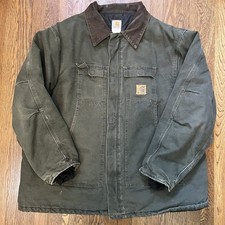 VTG Quilt Lined Carhartt Jacket Mens 3XL C26 MOS Green Duck Canvas Artic