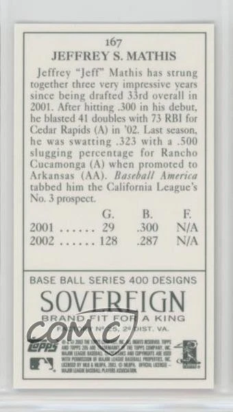 2003 Topps 205 Sovereign Back Mini Green Jeff Mathis #167 - Image 2 of 2