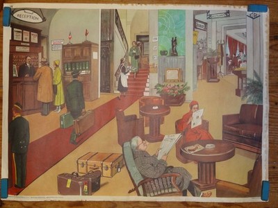 Old Nightingale poster La Réception de Hôtel, Ecole La Récréation circa 1950
