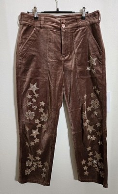 NWOT PILCRO Women's Beige Velor Bejeweled Wide Leg Pants Sz 28