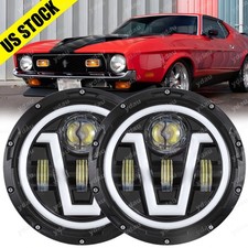 For Ford Mustang 1965-1978 Pair 7 Round Led Headlights Hilo Beam Dot Approved