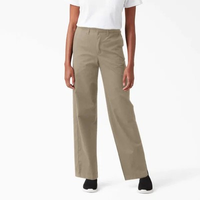 Dickies Womens Twill Wide Leg Pant High Rise~Rinsed Desert Sand~FP517~Sz27 NEW
