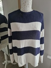 Damen Pullover APRICOT 12 Langarm Rundhals marine mit weißen Streifen