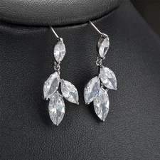 Elegant Marquise Zircon Leaf Shaped Drop Earrings for Women Shiny Clear Zircon S