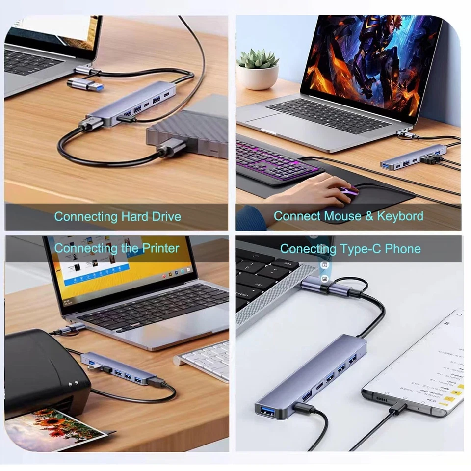 Aluminum USB C & USB Hub 7-in-1 with USB 3.0, USB-C Ports for PC/Laptops/MacBooK - Image 2 of 4