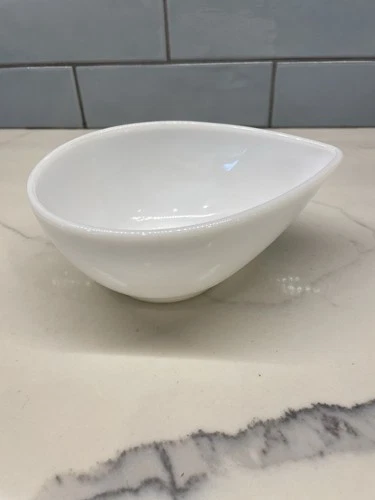 Vintage Fire King Milk White Swedish Modern Teardrop Mixing Bowl-  6.5” x 5”