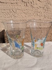 2 Global Amici Harlequin II (Blue & Green) Highball Smooth Hand Blown FusedGlass