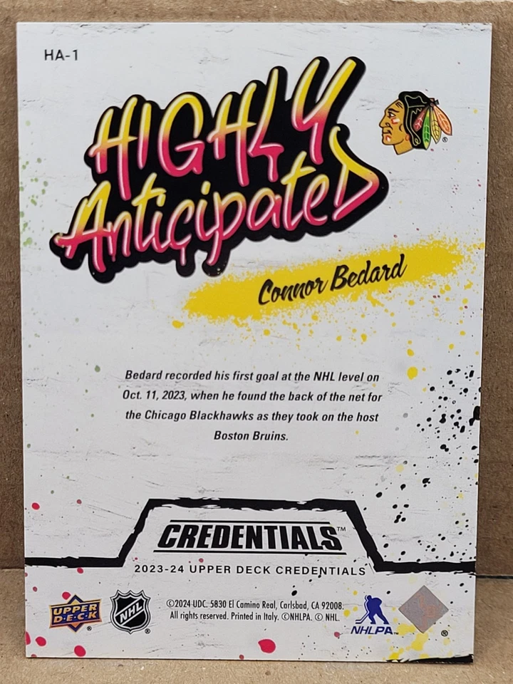 2023-24 Upper Deck Credentials Connor Bedard Highly Anticipated #HA-1 Rookie RC - Image 2 of 2