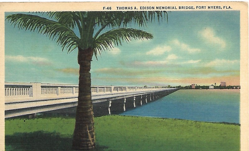 Old Postcard, FORT MYERS, FL, Thomas A. Edison Memorial Bridge