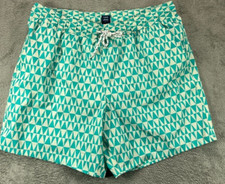 George Mens XL Swimsuit Shorts Green Geometric Mesh Lined Trunk Pockets
