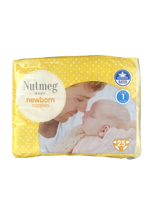 Nutmeg Size Nappies NewBorn For Sensitive Skin 25 Pack UK