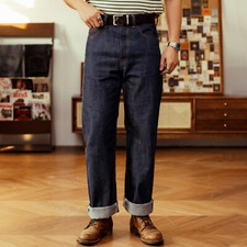 Red Tornado Men Jeans NOIR Unwash 14OZ Selvedge Dyed Jeans Straight Denim Pants