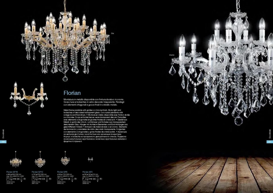 Florian sp6 cromo lampadario sospensione cromato con gocce e pendenti in cristal - Immagine 2 di 2