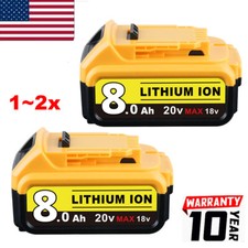 1/2 Pack 20V For DeWalt 20 Volt Max 8.0AH Lithium Ion Battery DCB206-2 DCB207-2