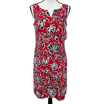 Madison Studio red/black garden party petite dress size 8P Cotton Blend NWT 