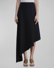  1298 Lafayette 148 Women's Blue Knit Asymmetric Godet MIDI Skirt Size M