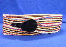 VTG RAINBOW STRIPES Woven Straw Raffia CUMMERBUND STYLE BELT Leather Ends/Buckle