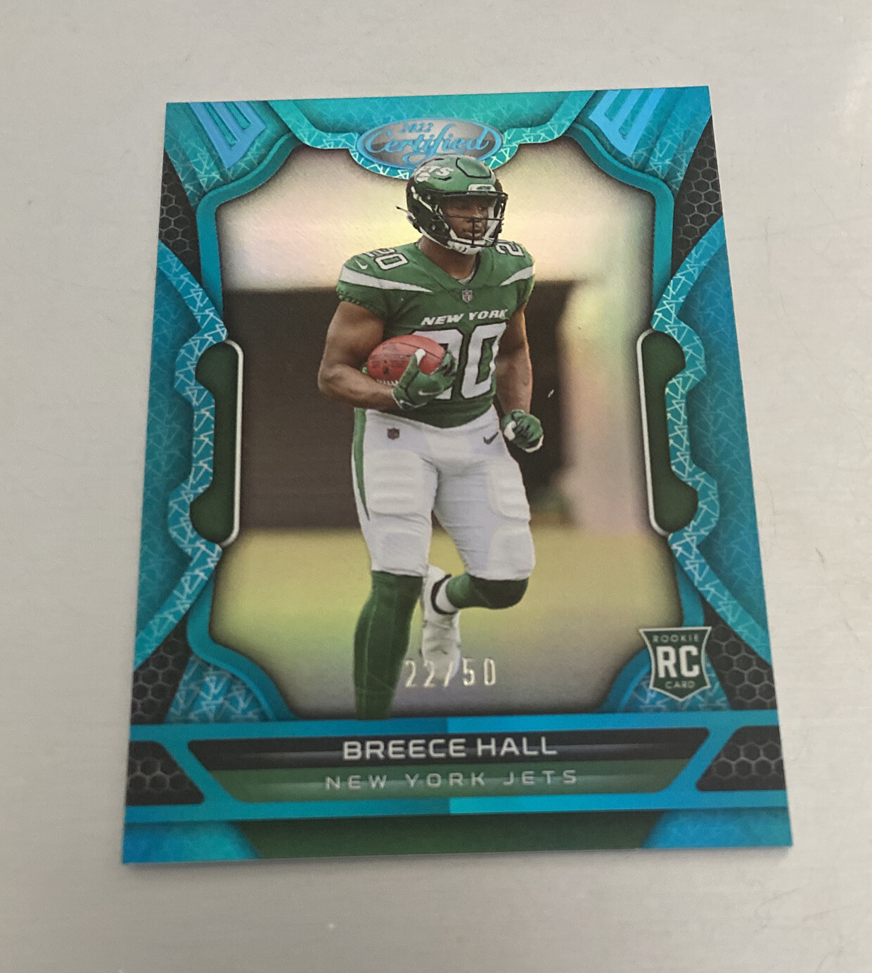 2022 Panini Certified Football Breece Hall Teal Mirror Rookie #22/50 Jets RC