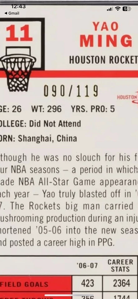 YAO MING 2007-08 Topps 1957-58 Variaciones 1ª Edición #11/119 POP 2 PSA 9 🔥 Foto 3 de 3