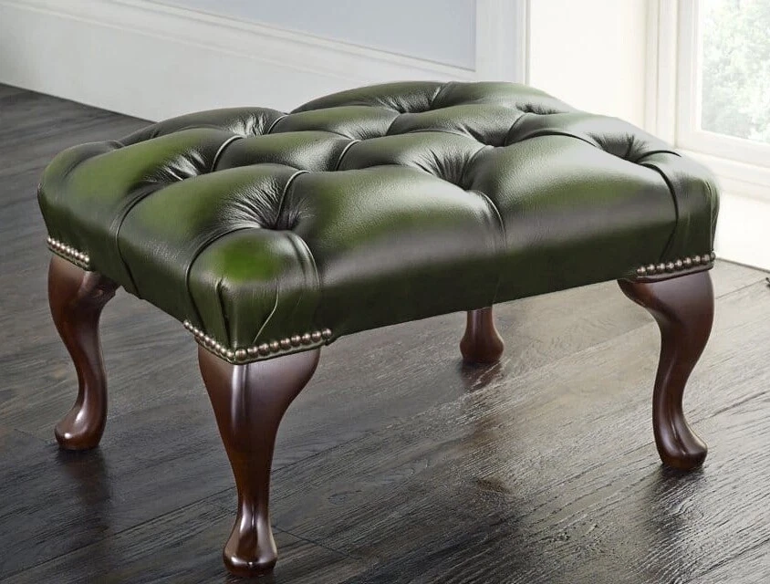 Brand New Chesterfield Footstool Antique Green 100 Genuine Leather