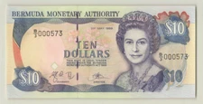 BERMUDA $10 Dollars 1999, P-42d, A/3 000573, Original Superb UNC, QEII Note. C5