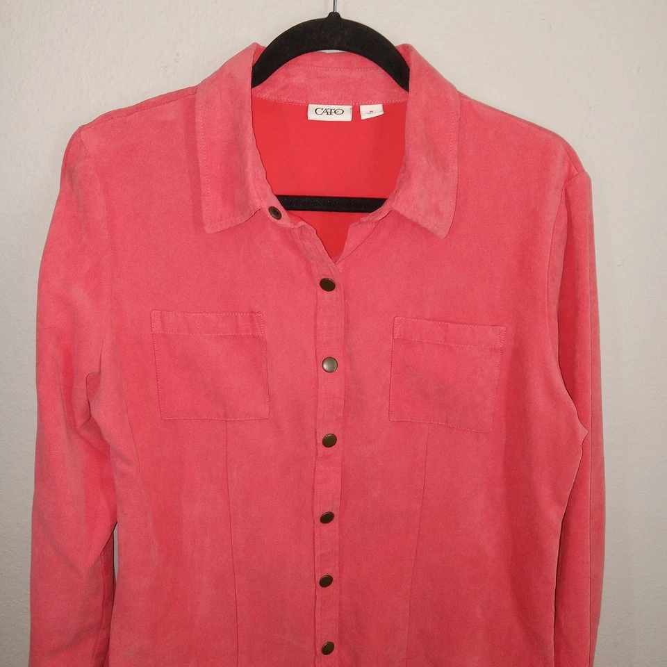 Chaqueta Cato Botón a Presión Rosa Coral Mediana Suave Elastizada Informal Top Para Mujer Foto 2 de 4