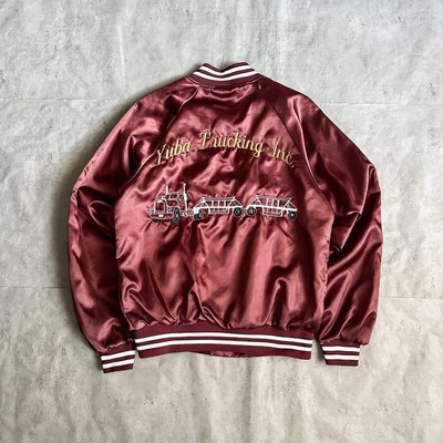 90s USA Made Maroon Satin Stadium Jumper - Vintage Used Embroidery 